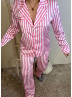 PIJAMA SATINADO RAYAS ROSA...