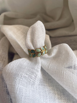 ANILLO DORADO HOJAS VERDE AGUA